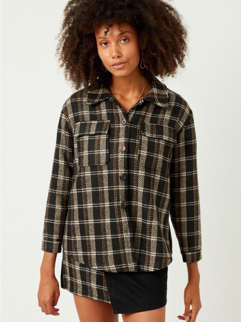 🌼Hayden LA Womens Heavy Plaid Patch Pocket Shacket
